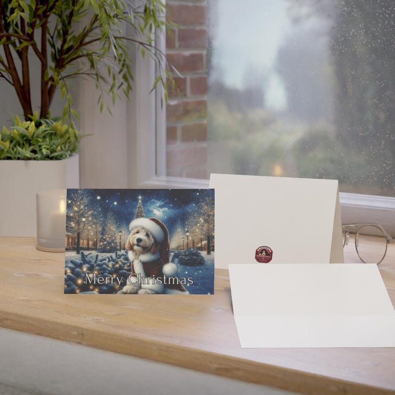 Merry Christmas Card with Cute Dog, Holiday Greeting Card with Festive Design, Christmas Card for Pet Lovers, Winter Scene Holiday Card