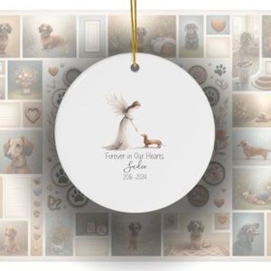 Personalized Doxie Dachshund Tribute ornament, Memorial Watercolor Design, Pet's Name Gift, Custom Pet Name Gift, Personalized Pet Tribute Ceramic Ornament, Pet Loss Gift