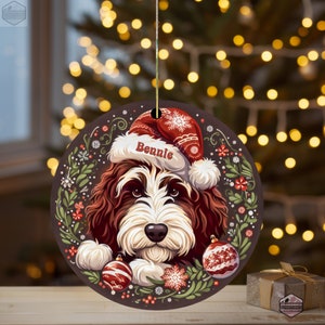 Tailored Sable Brown Bernedoodle Festive Ornament - Santa Hat Dog Holiday Trinket, Made to Order
