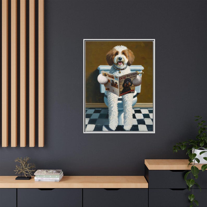 Funny Bernedoodle Toilet Print: Dog Reading Magazine, Bathroom Wall Art image 6