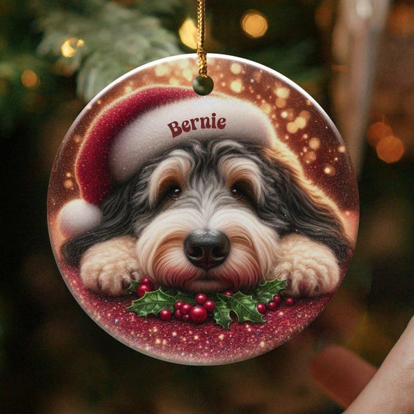 Tri Fade Bernedoodle Ornament, Custom Pet Keepsake | Sublimation Ceramic | 3 Inch Round Holiday Tree Decor