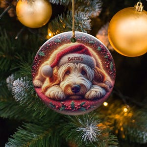 Puppy Santa Ornament, Goldendoodle Christmas Keepsake | Two-Sided Ceramic | 3 Inch Gift, Sublimation Festive Dog Decor image 3