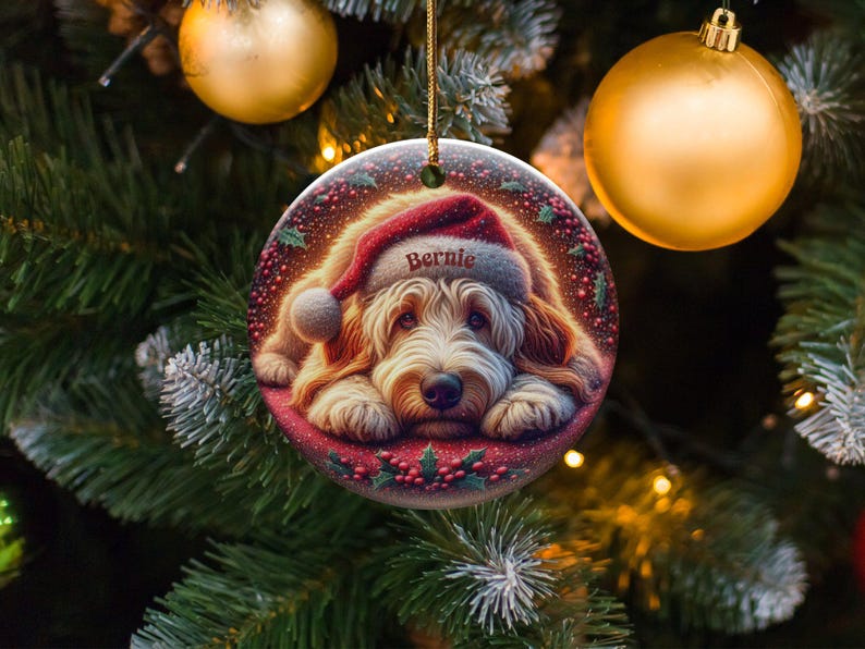 Puppy Santa Ornament, Goldendoodle Christmas Keepsake | Two-Sided Ceramic | 3 Inch Gift, Sublimation Festive Dog Decor image 3