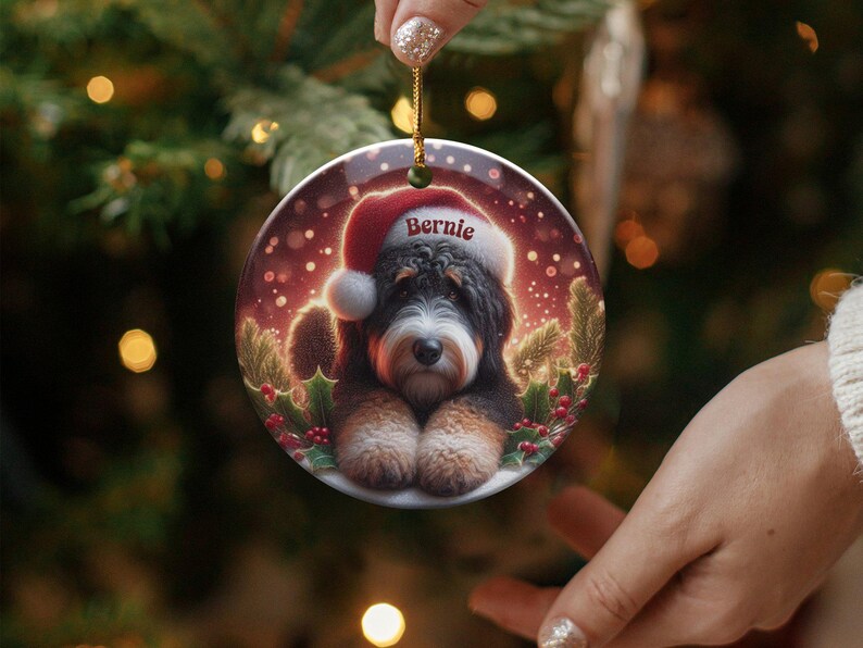 Custom Bernedoodle, Festive Tree Decor Ornament | Sublimation Print | Two-Sided Pet Lover Gift Keepsake image 7