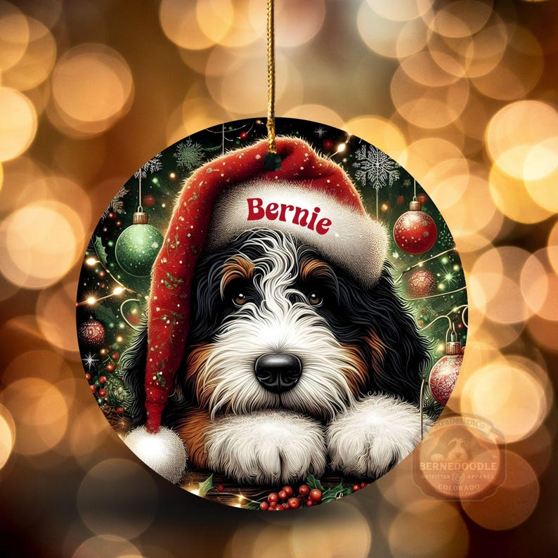 Adorno navideño de Bernedoodle para Papá Noel, recuerdo personalizado para perros / Cerámica por sublimación / Decoración navideña de doble cara de 7,6 cm imagen 5