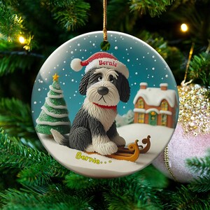 Festive Dog On, Bernedoodle Sledding Ornament | Ceramic Sublimation | 3 Inch Snow Globe Style Bild 8