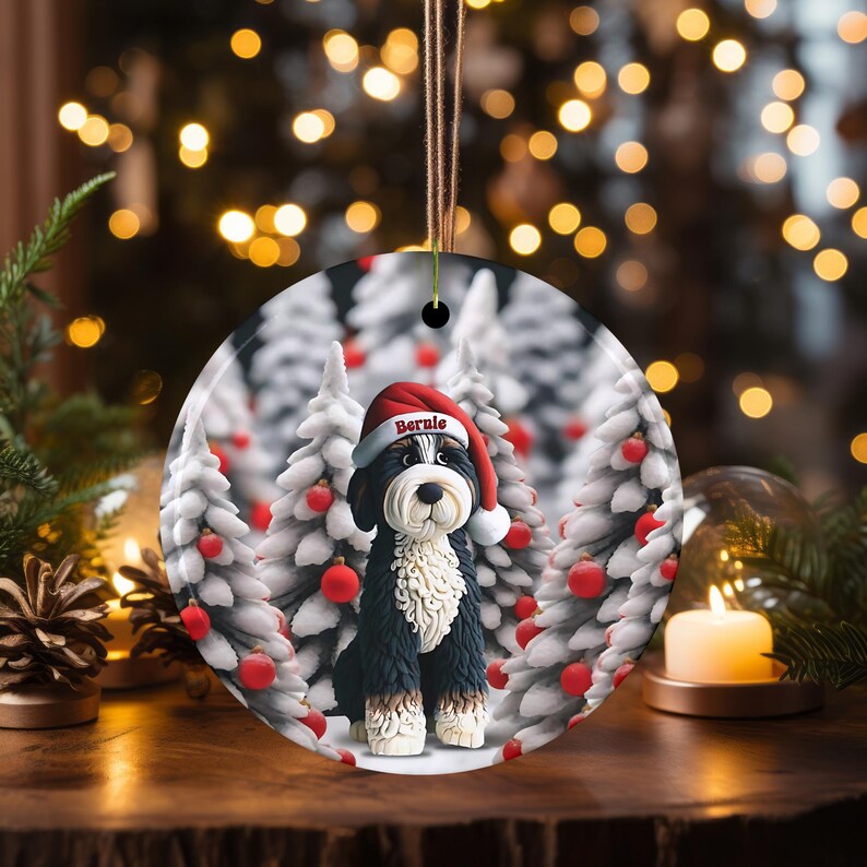 Adorable bernedoodle ornament, perfect doodle dog gift
