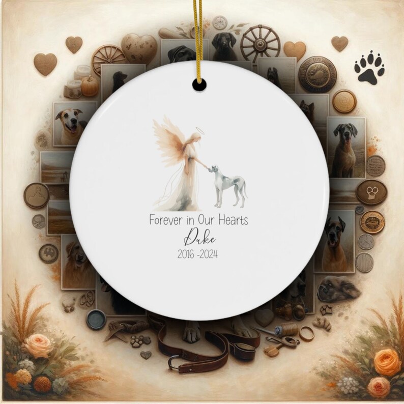 Personalized Great Dane Pet Memorial Ornament, Watercolor Design, Pet's Name Gift, Custom Pet Name Gift, Personalized Pet Tribute Ceramic Ornament, Pet Loss Gift