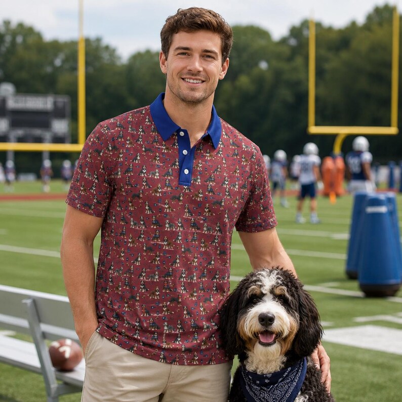 Bernedoodle Football Themed Polo - Dog Lover Polo Shirt image 2
