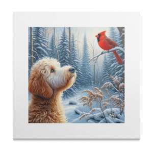 Cuadro decorativo sobre lienzo con escena invernal del cardenal Bernedoodle imagen 8