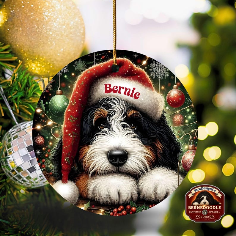 Adorno navideño de Bernedoodle para Papá Noel, recuerdo personalizado para perros / Cerámica por sublimación / Decoración navideña de doble cara de 7,6 cm imagen 17