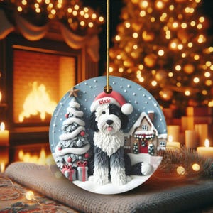 Sheepadoodle, Snow Globe Scene Ceramic Ornament | Sublimation | 3 Inch Custom Dog Name, Pet Lover Gift image 14