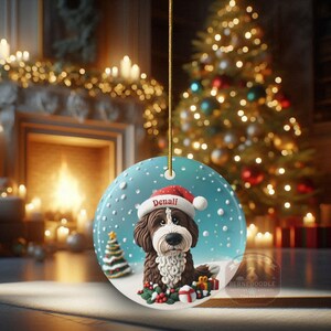 Personalized Brown Bernedoodle Christmas Ornament, Custom Dog Keepsake | Ceramic | 2.76-Inch Round Holiday Decoration, Sublimation image 15