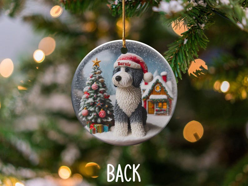 Dog Ceramic Ornament, Sheepadoodle Keepsake - Sublimation Art | Festive Dog Decor, Double Sided Artwork | 3 Inch Christmas Gift image 8