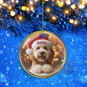 Keramik-Weihnachtsmannmütze, personalisierter Goldendoodle-Weihnachtsbaumschmuck | Sublimationsdruck | 7,6 cm (3 Zoll) Baumdekoration, individuelles Haustier-Andenken, Weihnachtsgeschenk Bild 19