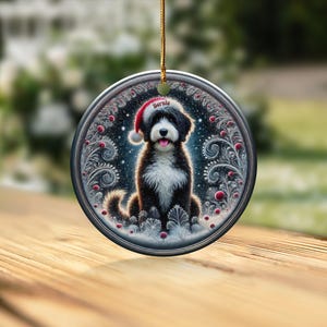 Dog Ornament Holiday, Personalized Bernedoodle Keepsake | Ceramic | Two-Sided Sublimation Print, Gold Hanger image 10