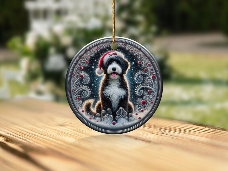 Dog Ornament Holiday, Personalized Bernedoodle Keepsake | Ceramic | Two-Sided Sublimation Print, Gold Hanger image 10