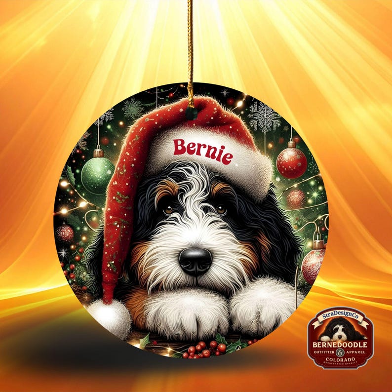 Adorno navideño de Bernedoodle para Papá Noel, recuerdo personalizado para perros / Cerámica por sublimación / Decoración navideña de doble cara de 7,6 cm imagen 13