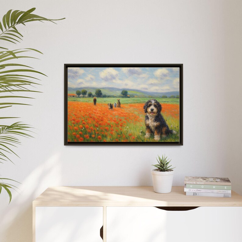 Bernedoodle Dog Art Print In A Monet-style: Framed Canvas Wall Decor image 6