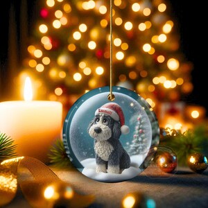 Sheepadoodle Dog Christmas Ornament, Festive Snow Scene Decor | Ceramic | Sublimation Two-Sided Keepsake image 11