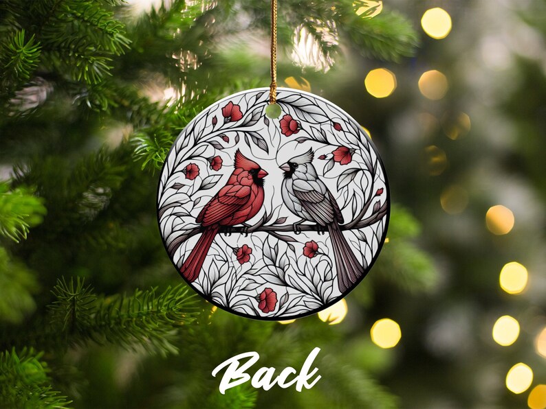 Cardinal Ceramic Ornament, Stained Glass Design image 6