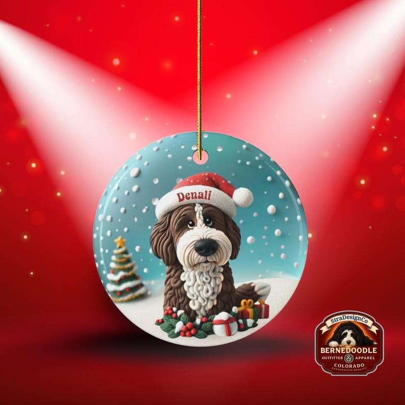 Personalized Brown Bernedoodle Christmas Ornament, Custom Dog Keepsake | Ceramic | 2.76-Inch Round Holiday Decoration, Sublimation image 8