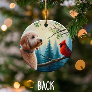 Cardinal and Doodle Dog Ceramic Ornament, Oil Paint Design image 10