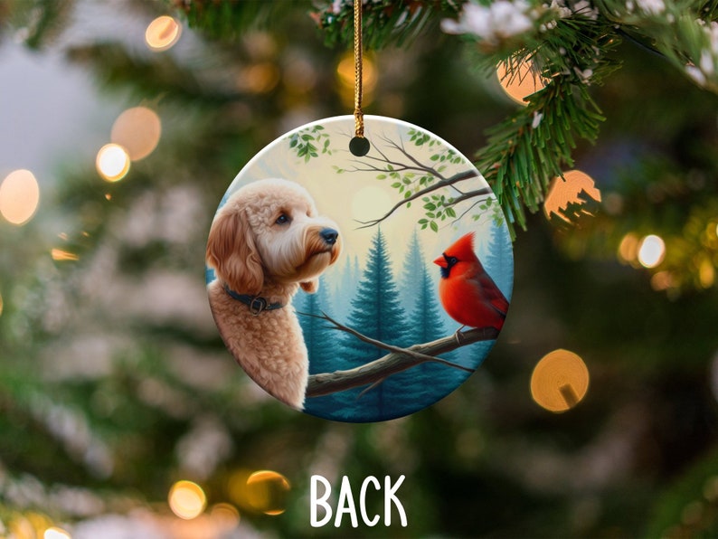 Cardinal and Doodle Dog Ceramic Ornament, Oil Paint Design image 10
