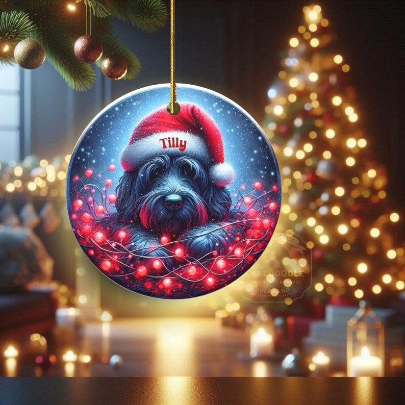 Personalized Black Doodle Ornament, Santa Hat Keepsake - Sublimation Ceramic Dog Gift | Two Sided Decoration | 3 Inch Christmas Keepsake image 20