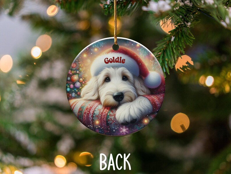 Custom Pet Ornament, Festive Goldendoodle Holiday Keepsake | Ceramic | 3 Inch Sublimation Print image 6