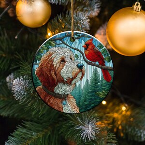 Cardinal and Bernedoodle Dog Ceramic Ornament, Oil Paint Style Design, Cardinal Lovers Gift, Mothers Day, Bird Lovers, Custom Crafted Design