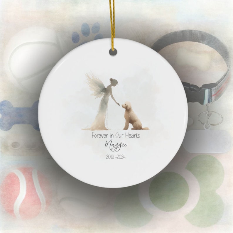 Personalized Goldendoodle Memorial, Watercolor Design, Pet's Name, Custom Gift, Personalized Pet Tribute Ceramic Ornament, Pet Loss Gift
