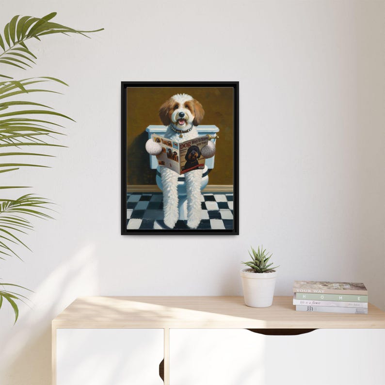 Funny Bernedoodle Toilet Print: Dog Reading Magazine, Bathroom Wall Art image 4