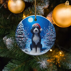 Christmas Tree Dog Ornament, Santa Hat Dog Decoration, Holiday Pet Keepsake, Festive Winter Scene, Unique Dog Lover Gift