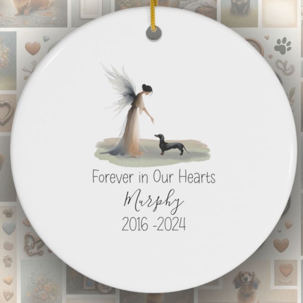 Memorial Ornament, Watercolor Doxie Keepsake | Ceramic Sublimation Decor | 2.76 Inch