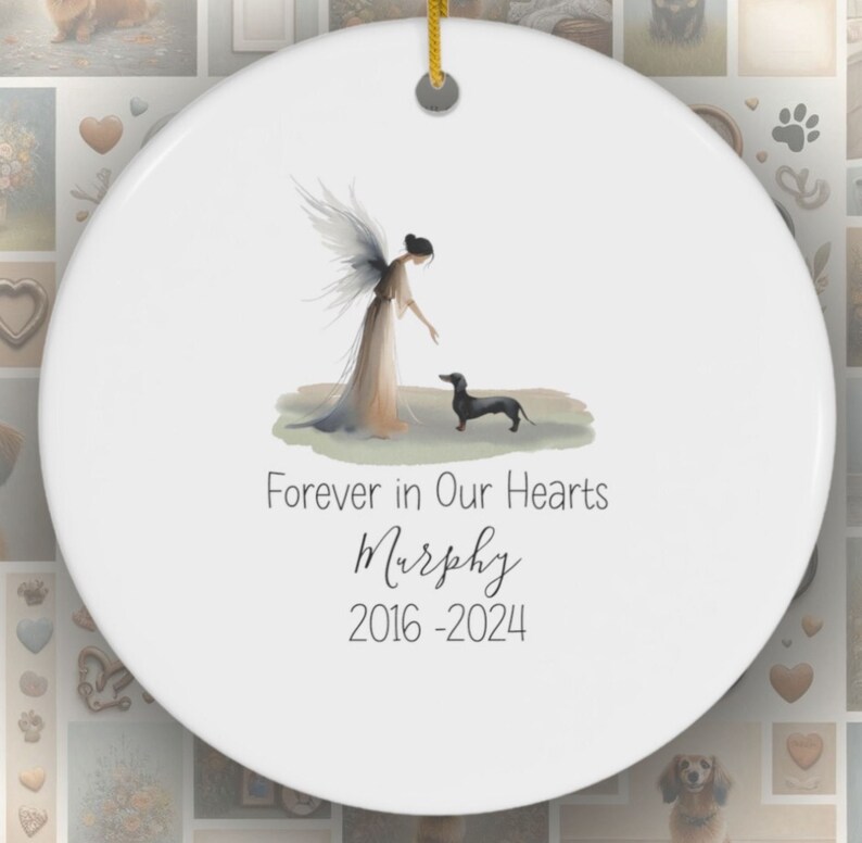 Personalized Dachshund Tribute Ornament, Doxie Watercolor Design, Custom Weiner Dog Memorial, Personalized Tribute Ornament,Dapple Loss Gift