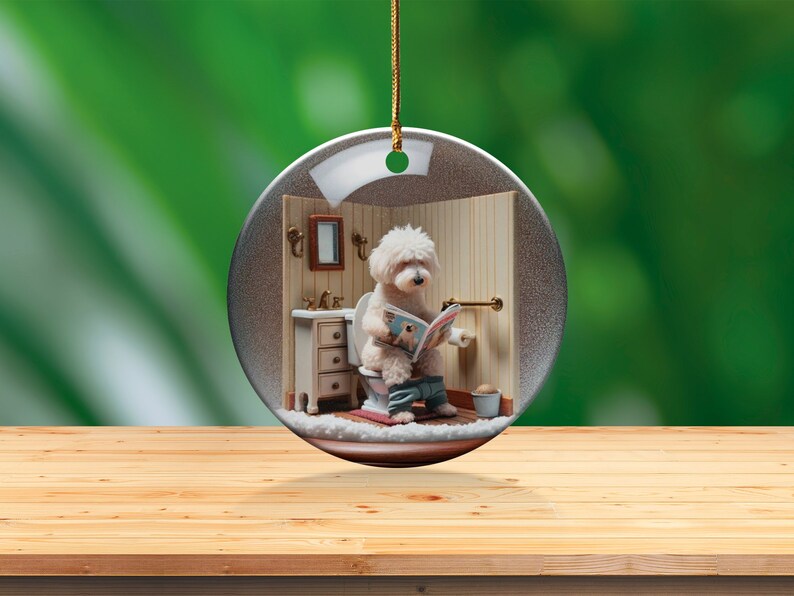 Funny Dog Toilet - Ceramic Ornament - Sublimation Print, Goldendoodle Restroom Keepsake image 10