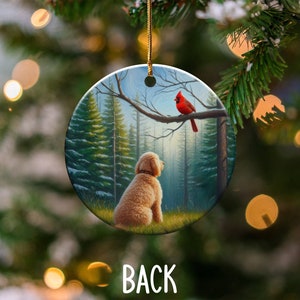 Cardinal and Goldendoodle Ornament, Stained-Glass Looking Design, Cardinal gift, Mothers Day Gift, Bird Lovers Gift, Dog Mom Gifts