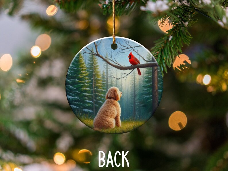 Cardinal and Goldendoodle Ornament, Stained-Glass Looking Design, Cardinal gift, Mothers Day Gift, Bird Lovers Gift, Dog Mom Gifts