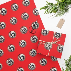 Red bernedoodle wrapping paper for Christmas