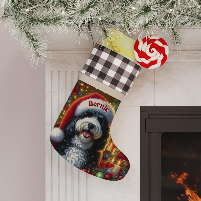 Personalized Bernedoodle Christmas Stocking - Two Styles To Choose From! Celebrate Your Furball! image 2