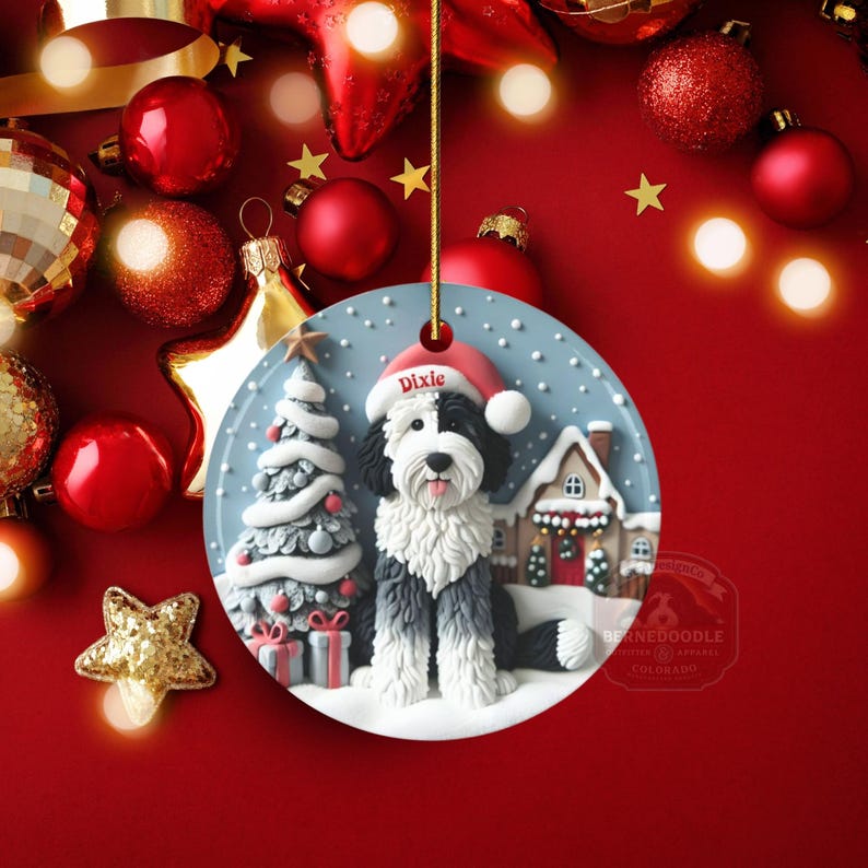 Sheepadoodle, Snow Globe Scene Ceramic Ornament | Sublimation | 3 Inch Custom Dog Name, Pet Lover Gift image 7