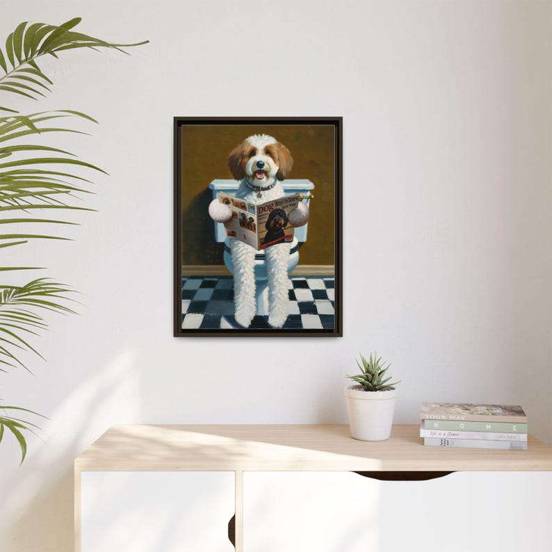 Funny Bernedoodle Toilet Print: Dog Reading Magazine, Bathroom Wall Art image 3