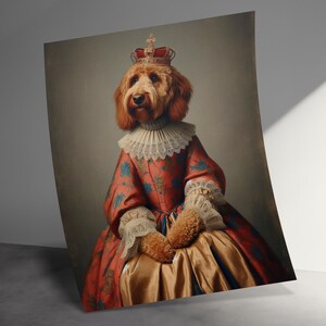 Royal Dog Portrait Poster, Funny Pet Artwork, Quirky Animal Art Print, Unique Gift for Dog Lovers, Humorous Wall Decor