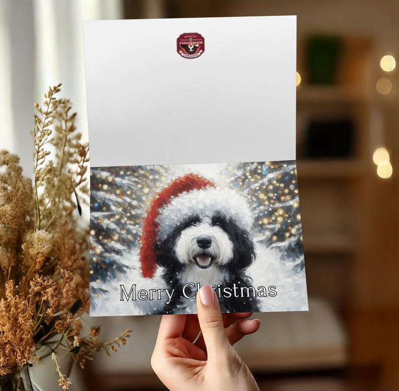 Merry Christmas Dog Card, Cute Sheepdog Holiday Greeting Card, Christmas Dog Art, Christmas Card with Dog, Festive Canine Card