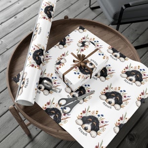 Bernedoodle Gift Wrap, Floral Dog Lover Wrapping Paper image 5