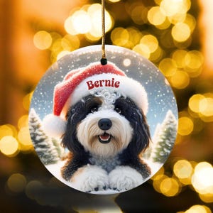 Bernedoodle Ornament, Personalized Santa Hat Ceramic | Sublimation | 3 Inch Double Sided Dog Lover Gift Christmas Tree Decor image 13