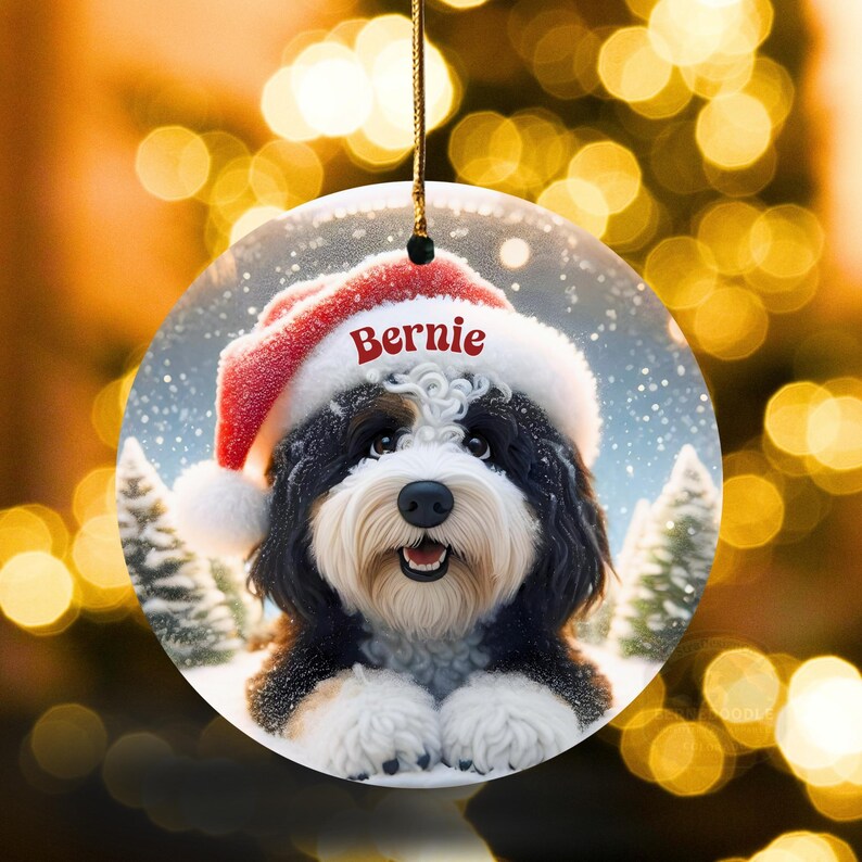 Bernedoodle Ornament, Personalized Santa Hat Ceramic | Sublimation | 3 Inch Double Sided Dog Lover Gift Christmas Tree Decor image 13