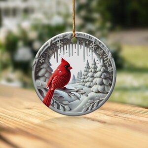 Ornement de Noël Cardinal : Scène d'hiver en céramique de collection image 8