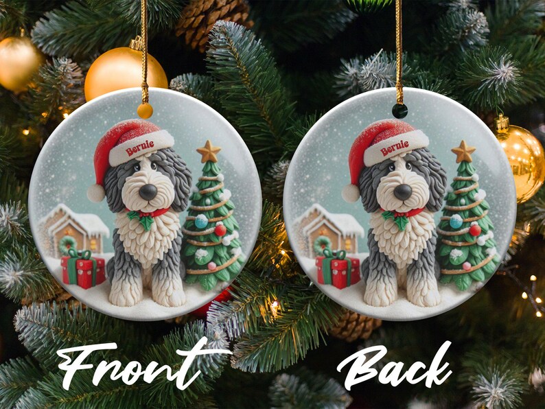 Custom Dog Ornament, Sheepadoodle Keepsake Shiny Flat | Sublimation | 3 Inch Ceramic Gift image 7